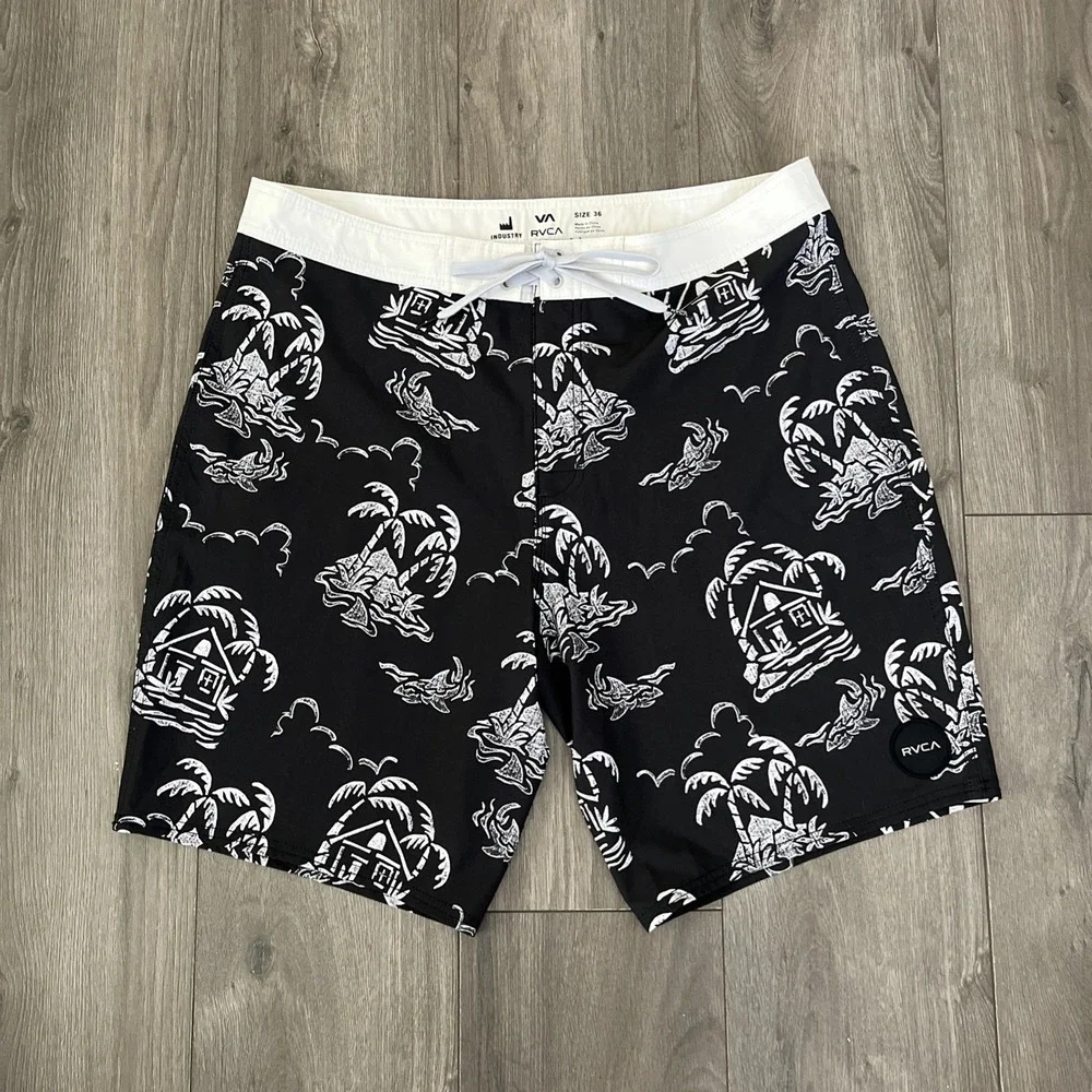 RVCA Boardshorts Mens Sz 36 Black White Island Graphic
